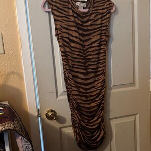 Michaels Kors Brown and Black Animal Print Ruffle Mini Dress